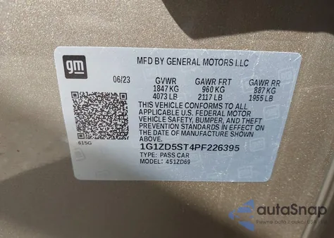 2023 Chevrolet Malibu Fwd 1Lt from USA, damaged, VIN 1G1ZD5ST4PF226395